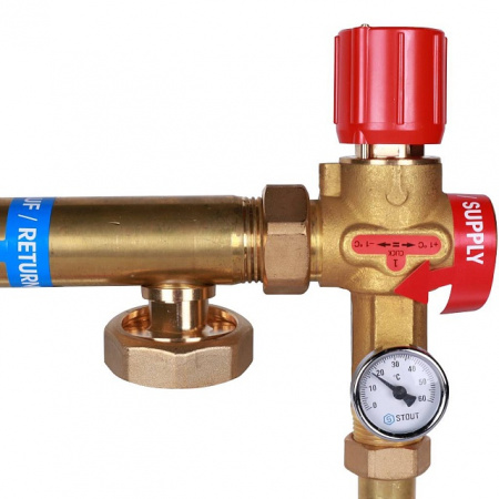 НСУ Насосно-смесительный узел теплого пола STOUT ISOTHERM без насоса 1", термостат 30-50°C, 130мм