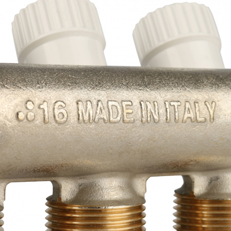 Коллектор распределительный вентильный STOUT никель 1"x3/4" -3 выхода, (белые ручки), евроконус