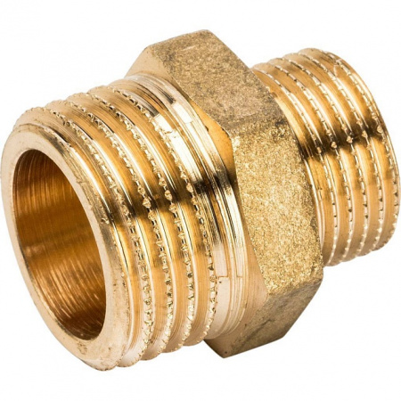 Ниппель переходной резьбовой латунный STOUT без покрытия 1/2"x3/8" Н