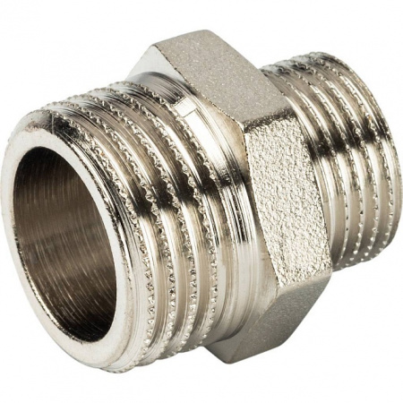 Ниппель переходной резьбовой латунный STOUT никель 1/2"x3/8" Н