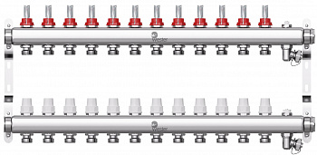 Коллекторная группа WESTER W902.12 нержавейка 1"x3/4" EK -12 выходов, с расходомерами