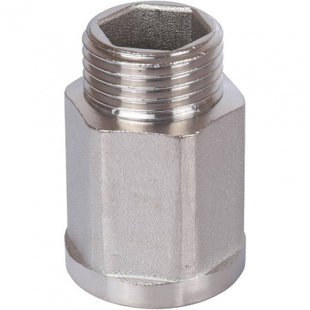 Удлинитель шестигранный резьбовой латунный STOUT никель 1/2"x1/2" ВН